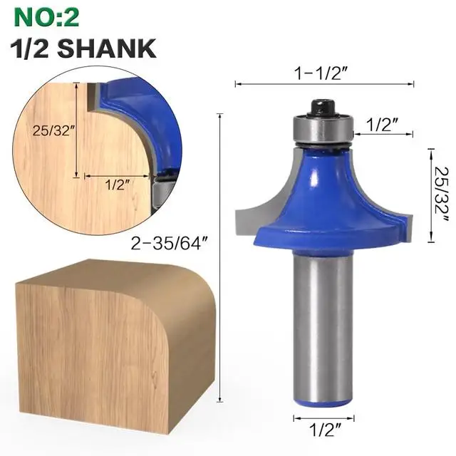 ALPHA China 1/2' 12mm Shank Carbide Tipped Corner Round Over Router Bit  Classical Cover Router Bit Set