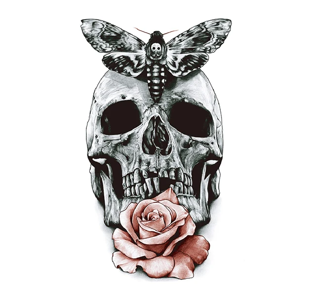 custom HB half sleeves water proof skull and  clock arm temporary tattoo