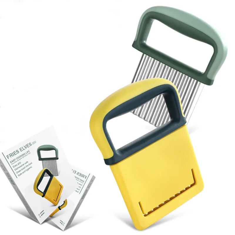 Kitchen Tools Stainless Steel Potato Chip Slicer Vegetable Wave Cutter Potato Curly Fry Cutter Plastic Non Slip Handle