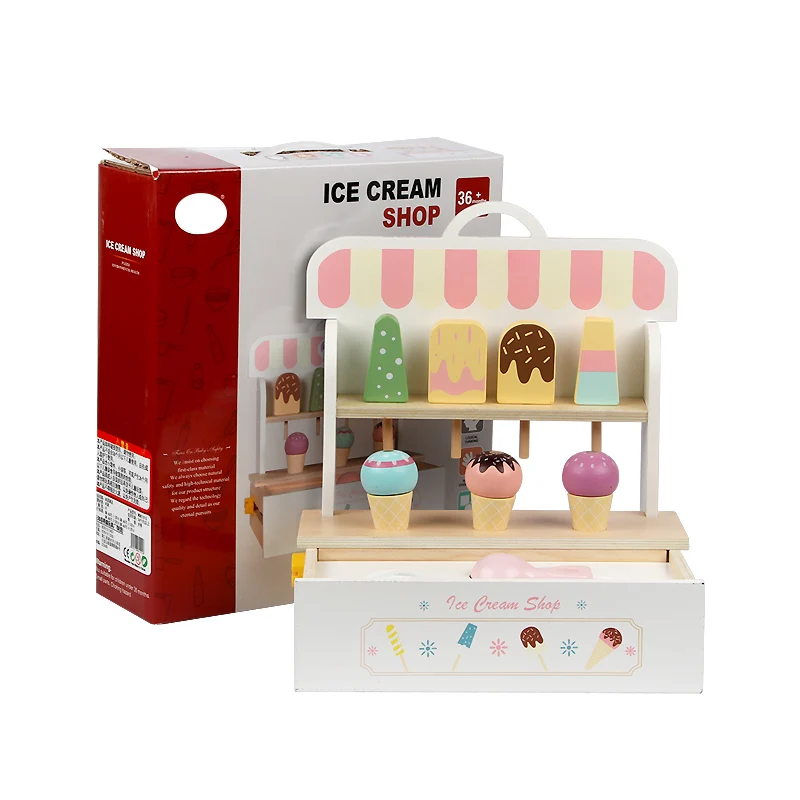 Children Shopping Shop Kitchen Wood Toys Set New Wooden Dessert Pretend Ice Cream Toy Set