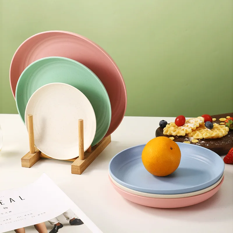 Hot sale fruit plate set wheat straw restaurant dish plates sets for camping