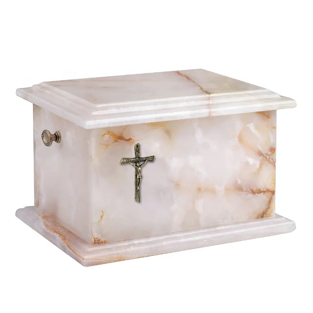 Honey White Marble Cremation Urns With Cross In Bulk Price
