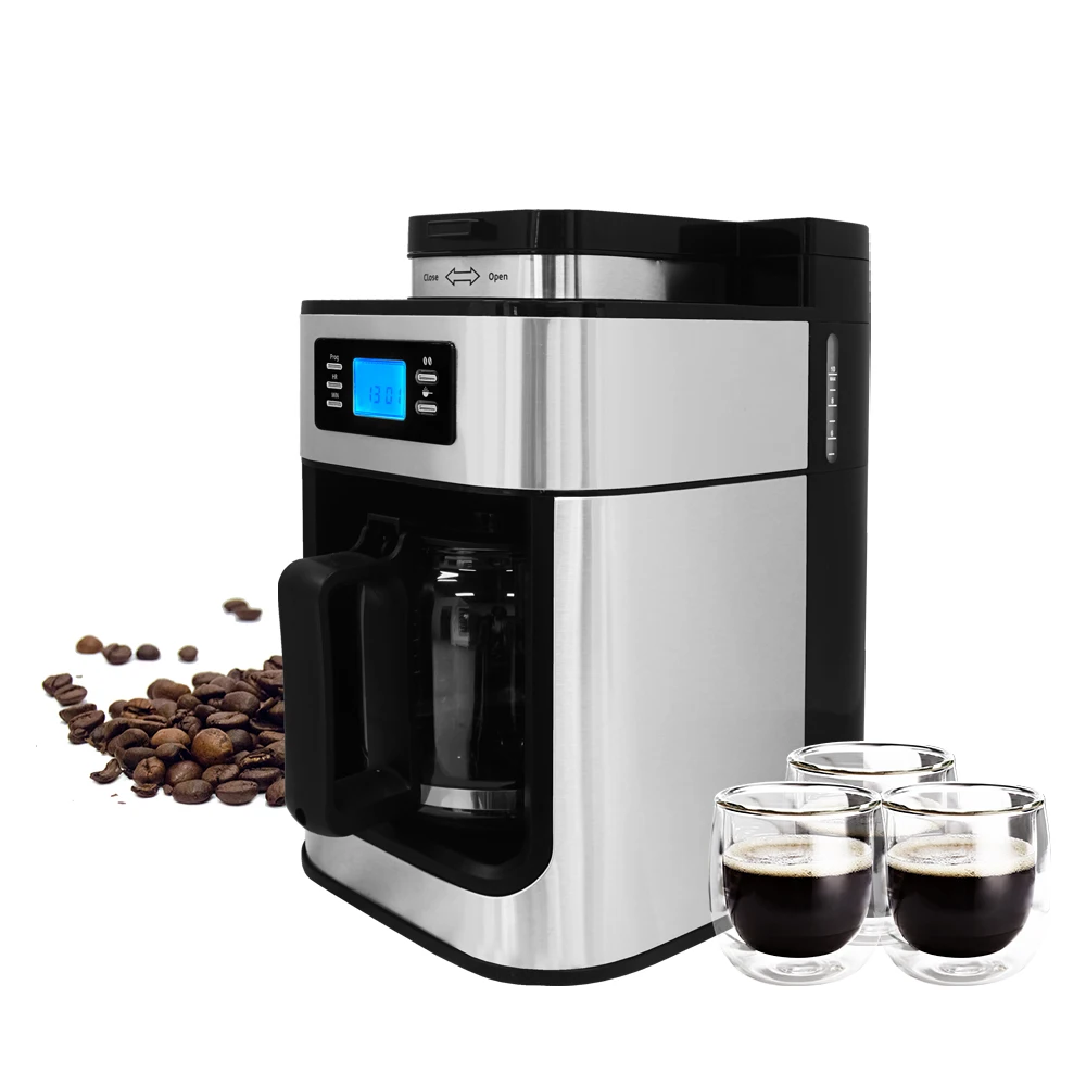 2024 New Arrival Fully Automatic Coffee Machine Multifunctional Stainless Steel Drip Coffee Makers with Bean Grinder for Office