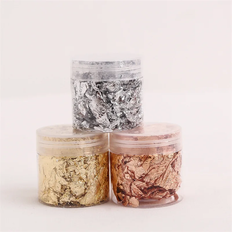 Ready Stock Resin Jewelry Gilding Metallic Leaf for Nails Painting Crafts Gold Silver Rose Making Craft Slime Nail Foil Flakes