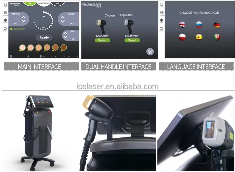 
2021 Hot Painless Laser Soprano Titanium 755 808 1064 Triple Diode Laser Hair Removal Machine 1200w Soprano ice laser Titanium 