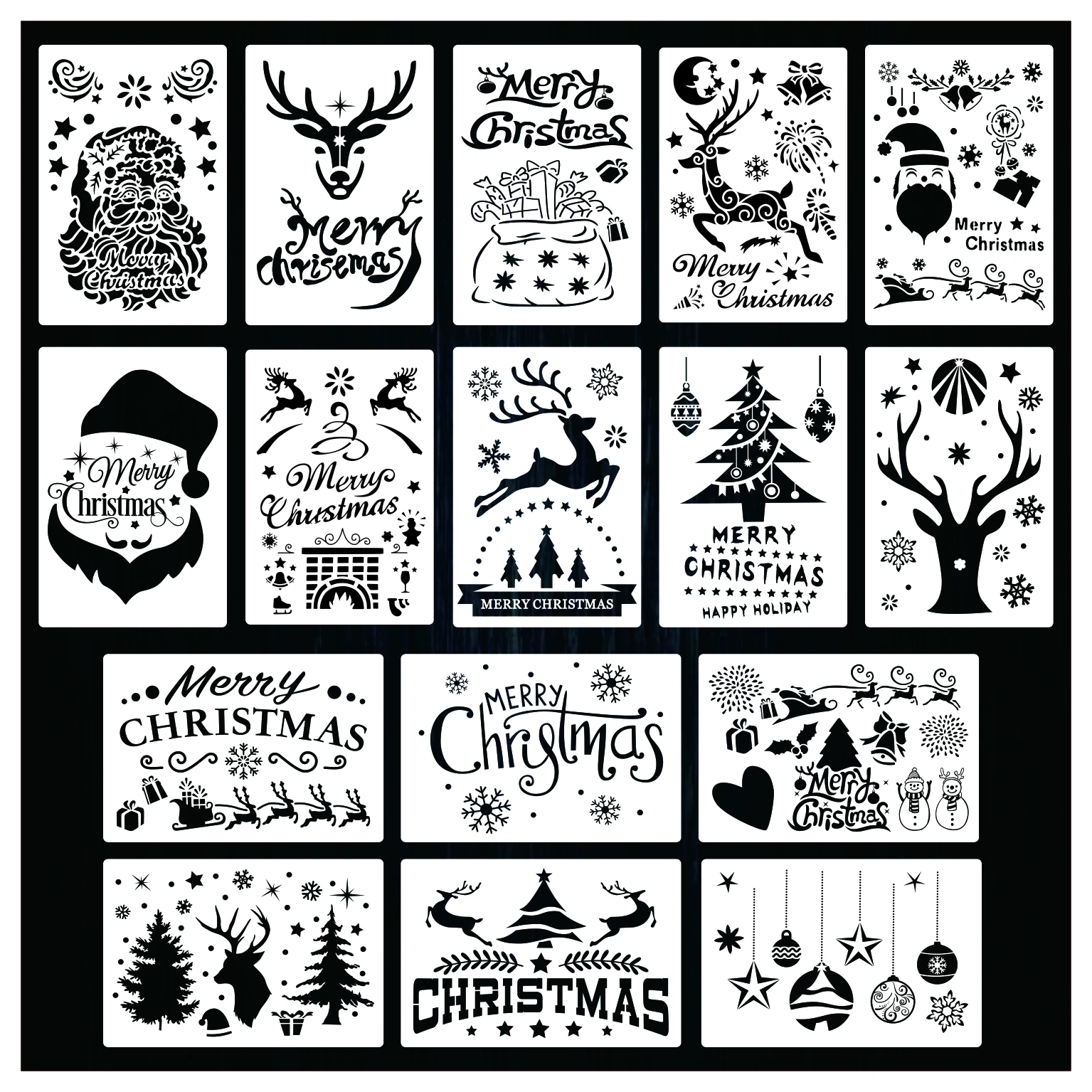 Washable Painting Template For Wall Window Decoration Merry Christmas Drawing Stencils