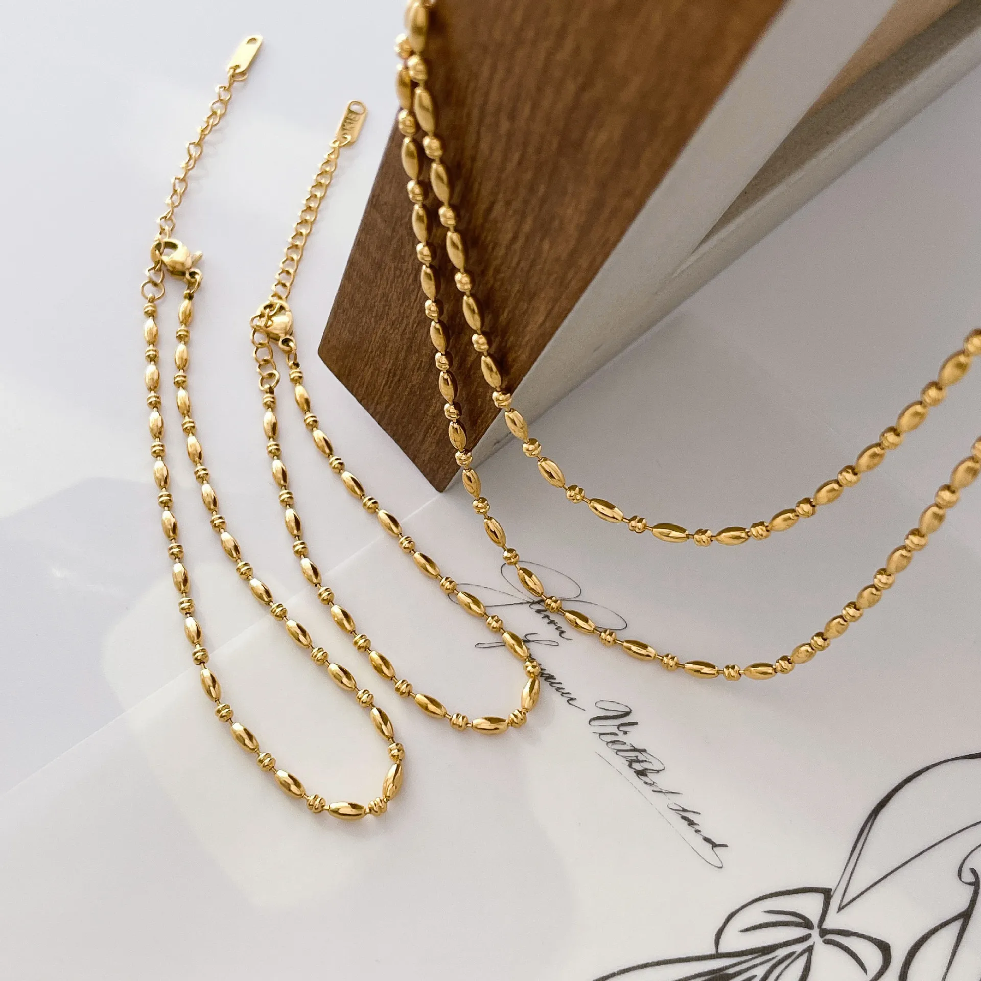 Beaded Necklace Bracelet Anklets Stainless Steel Jewelry Sets for Women ensemble de collier pour femme en acier inoxydable