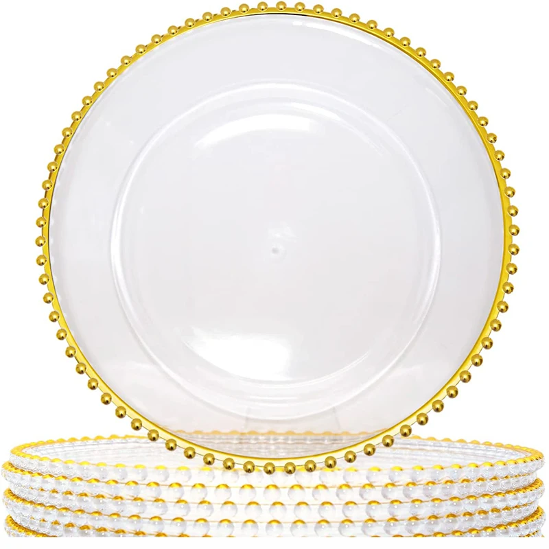 Factory Clssmic  plastic melamine plate clear beading rimmed charger plates wedding for restaurant tableware