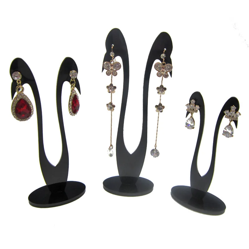 Acrylic three-piece earrings stand Black earrings pendant display stand Jewelry display case bench Jewelry display stand