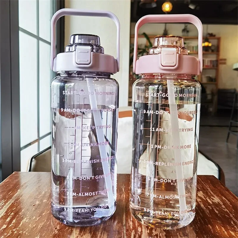 2 Liter Sports Water Bottle With Straw Men Women Fitness Water Bottles Outdoor Cold Water Bottlesc With Time Marker Drinkware1