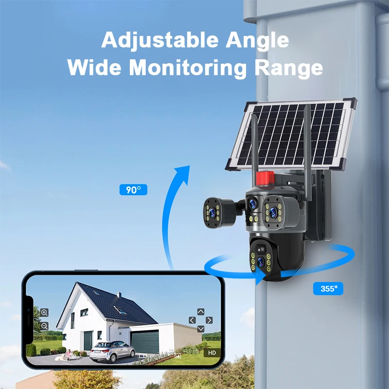 V380PRO  4Eyes 3Pictures Solar Panel Control Wireless Cameras Outdoor 1080P 6MP Wifi IP CCTV PTZ Security Network Camera