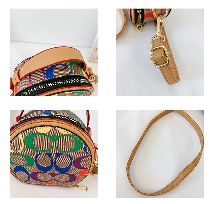 Vintage Cute Kids Cartoon Pattern Jaquard Pu Shoulder Bag Waterproof Mini Cylinder Children Purse travel messenger bag Crossbody