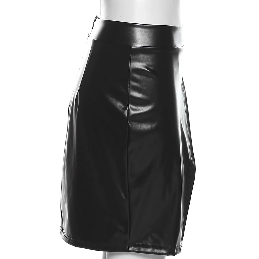 Nibber K21J07047 Custom Clothing Pu Faux Leather Skinny High Waist Bottom Straight Casual High Street Women Skirt
