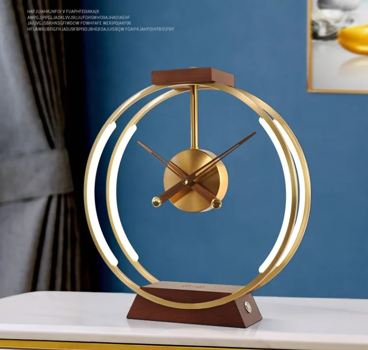 Aluminum clock lamp dimmable with phone holder wireless phone charging metal ball base modern table lamp with wooden base