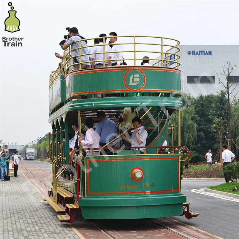 Double Deck Tracked Trolley Electric Trackless Train Electric Amusement Park Train Modern Bus Double Decker Tram For Tourism