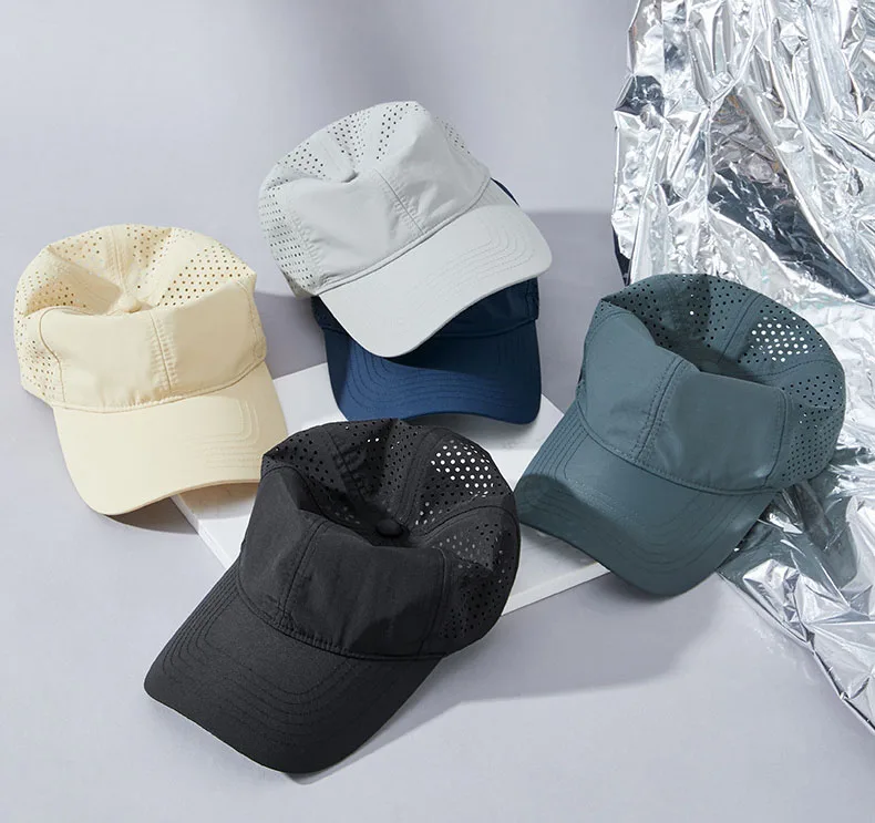 HBA50 Nylon Quick Dry Golf Sports Caps Polyester Dad Hats 6 Panel Custom Baseball Cap With Velcroes Closure Strap