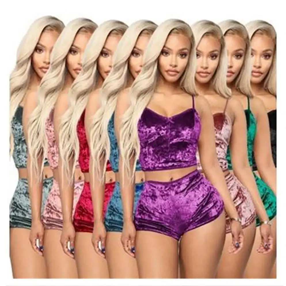 
XJSY03 2-piece Women V-neck velvet slim-fit suspender pajama set suit ropa interior conjunto lenceria sin costuras lenceria fina 
