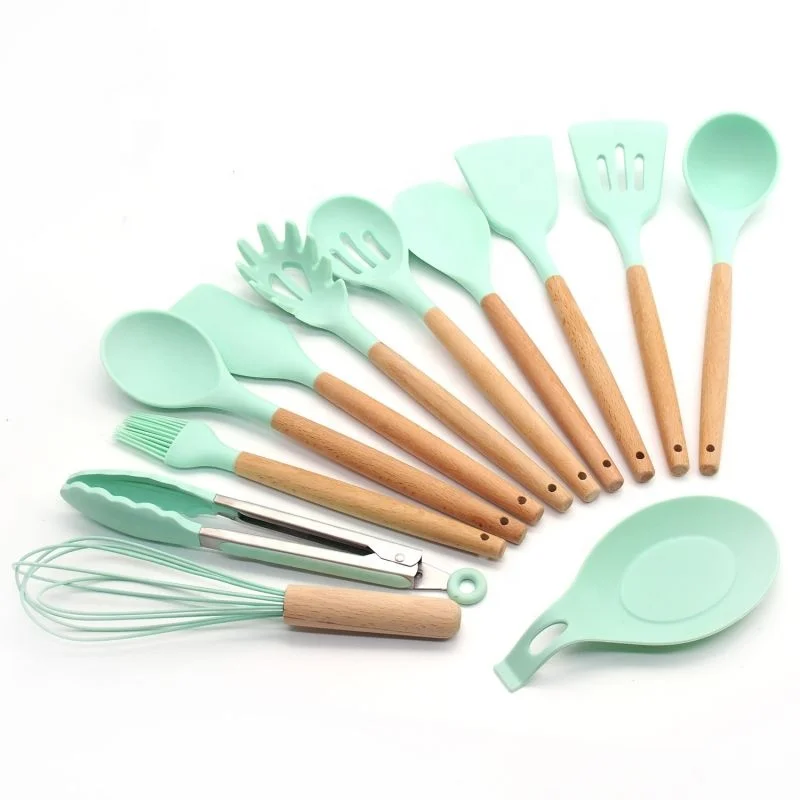 Wooden handle silicone kitchen utensil cooking spoon spatula colter spatula wooden handle silicone kitchen utensil set