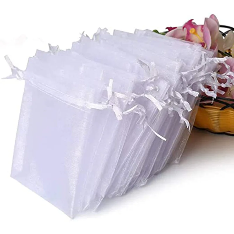 Wholesale 5x7 7x9 13x18 30x40 Custom Large Organza Pouch Black White pink Organza Bags Drawstring Gift Packaging Jewelry Pouch