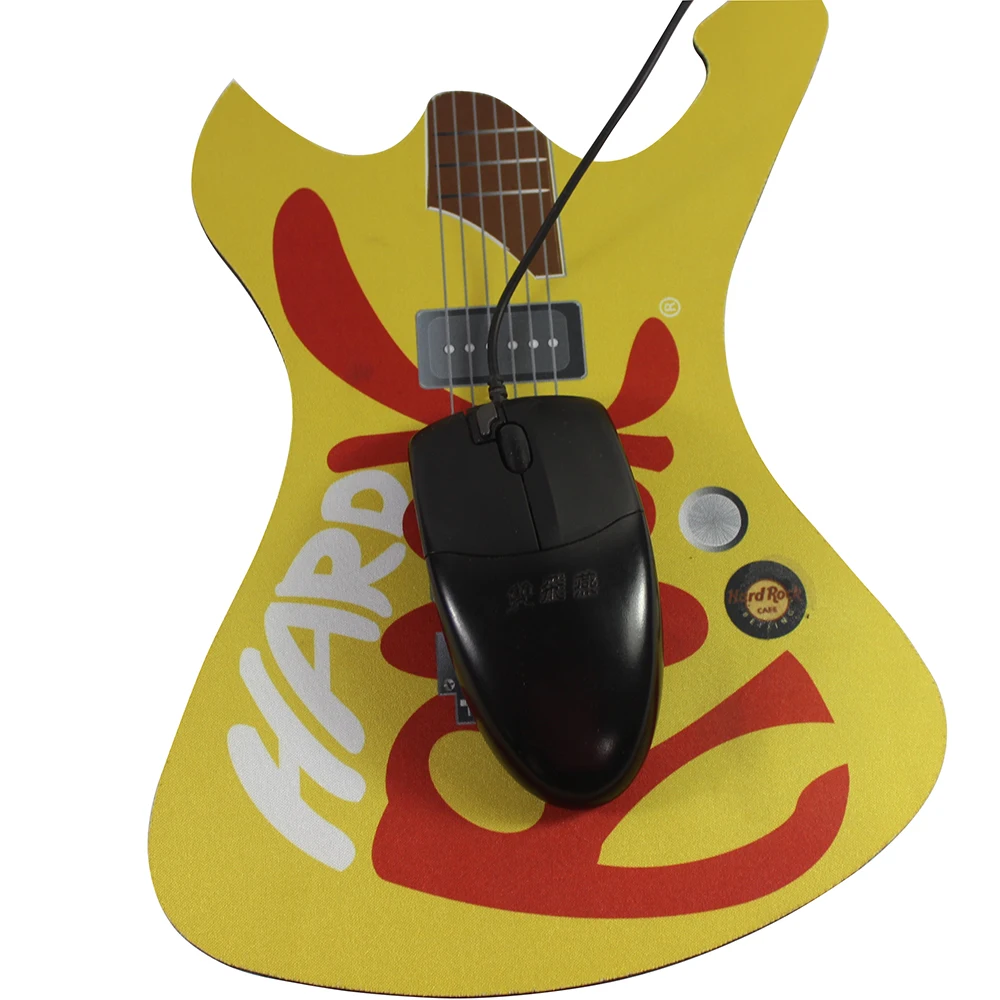 Custom Advertisement Rubber Back Soft Cloth Top Gaming Mouse Pad with guitar shape