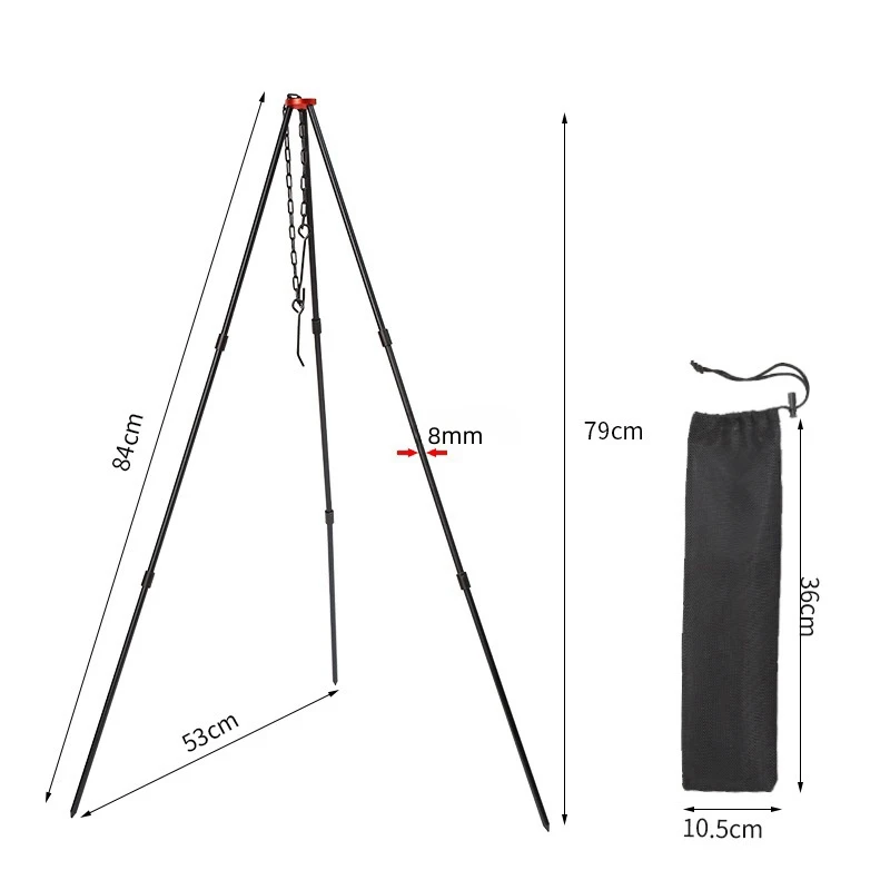 Outdoor Camping Gear Picnic Cookware Portable 3 Segments Aluminium Alloy Tripod Camping Equipment Fire Pot Hanging Bracket