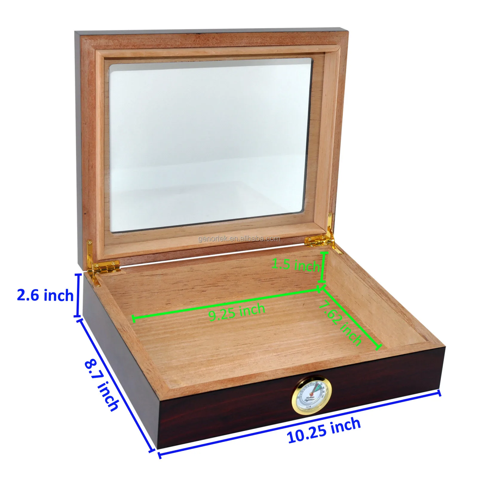 Wholesale Custom 20-25 Count Desktop Spanish Cedar Wood Cigar Case Luxury Tempered  Glass Top Wooden Cigar Humidor