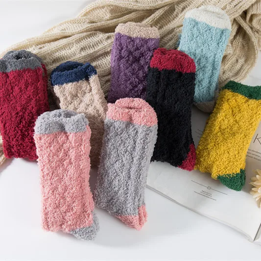 In Stock Winter Warm Soft Comfortable Cute Colorful Microfiber Floor Slipper Socks Women Fuzzy Fluffy Socks