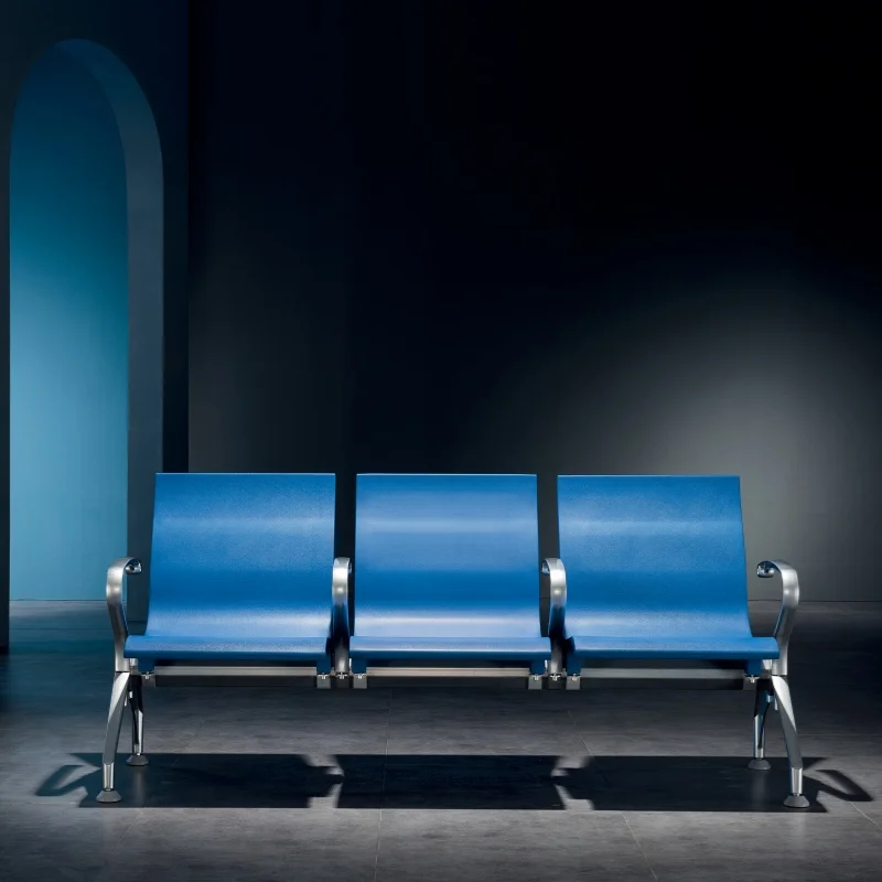 Aluminum alloy hands and feet 5 seats reception chair, light blue airport chair, hospital polyurethane (PU) waiting chair