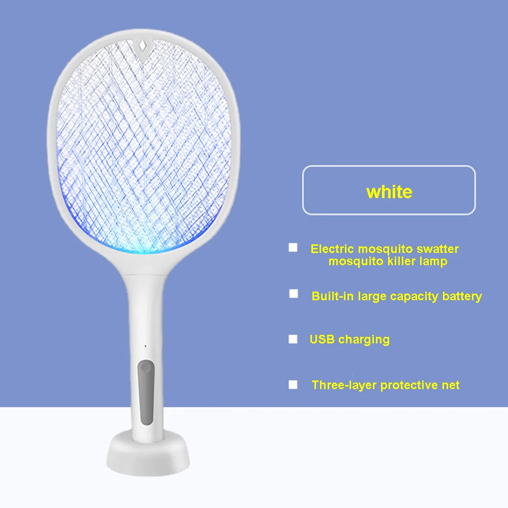 Белый Электрический мухобойка от комаров 2 в 1 ручной бытовой ультрафиолетовый свет ловушки Ловушки для мух по оптовой цене
