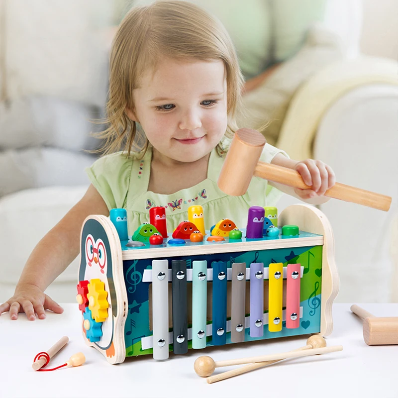kids Educational toys Multi-functional Children Play Xylophone Musical  Magnetic Fishing Toy Wooden Whack a Mole children Toy