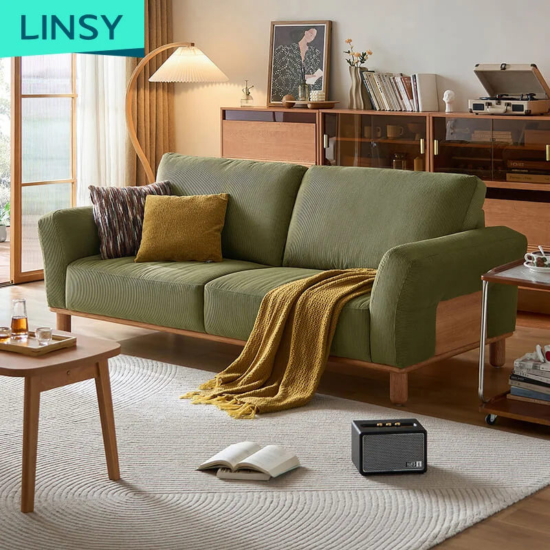 Linsy wood sofa Northern Europe ash wood living room combination fabric sofa