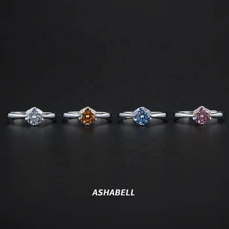 925 sterling silver gold plated moissanite diamond ring straight arm classic 4 prongs 1 CT with certificate ring