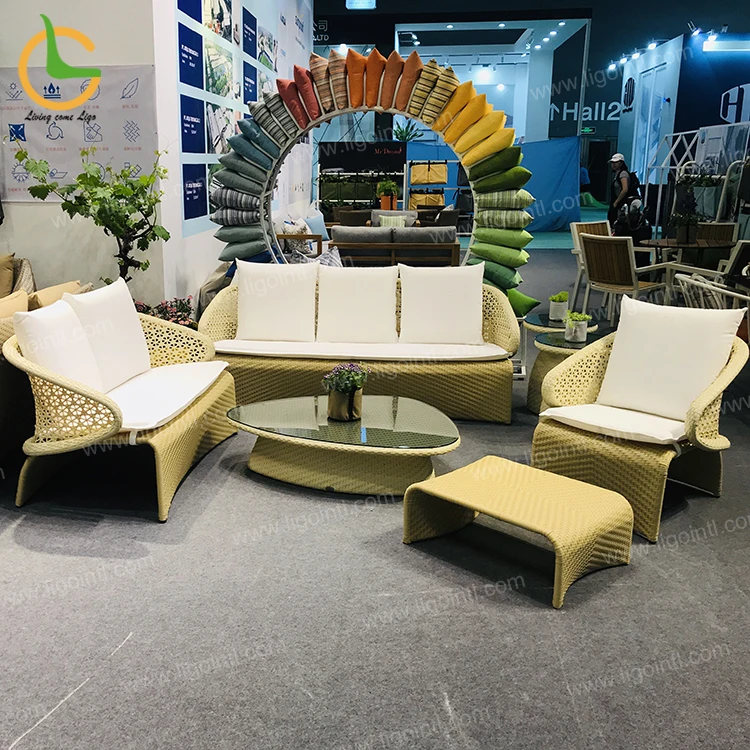 Wholesale french style wicker 2 seaters high quality hotel modern outdoor rattan sofa set furniture for garden and villa