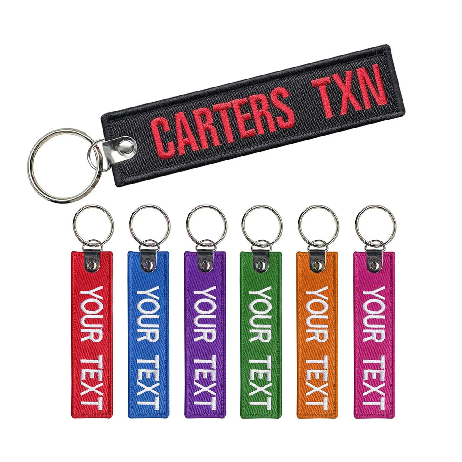 Factory Custom 12cm Personalized blank Remove logo embroidery fabric woven keyring Jet Tag Embroidered Fabric Keychain For Gifts