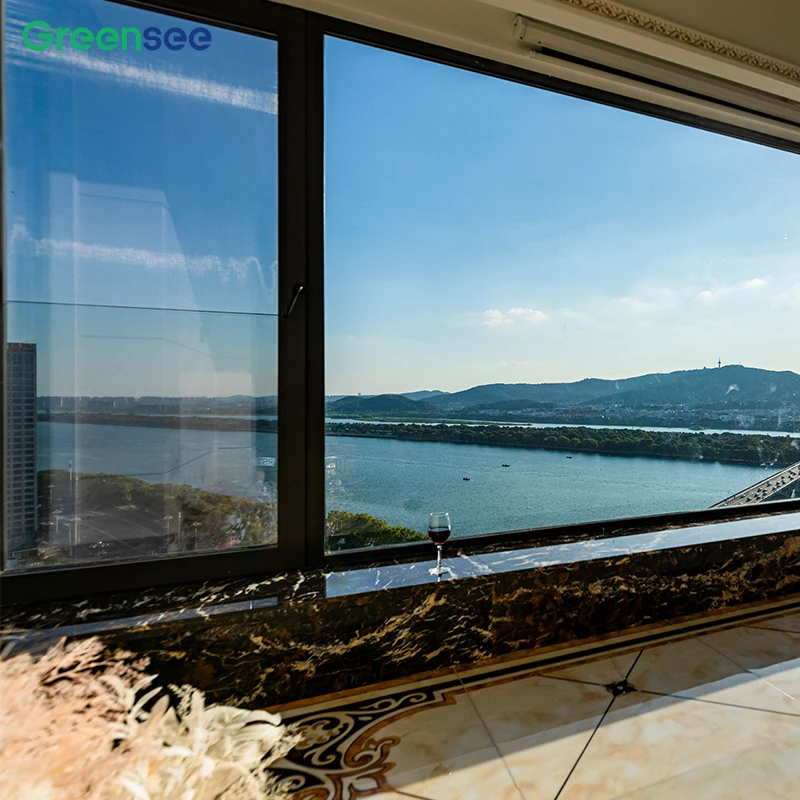 Greensee New Arrived For Mired Tempered 8ft Windows Design Double Glazed Aluminum Sliding Big View Glass Window