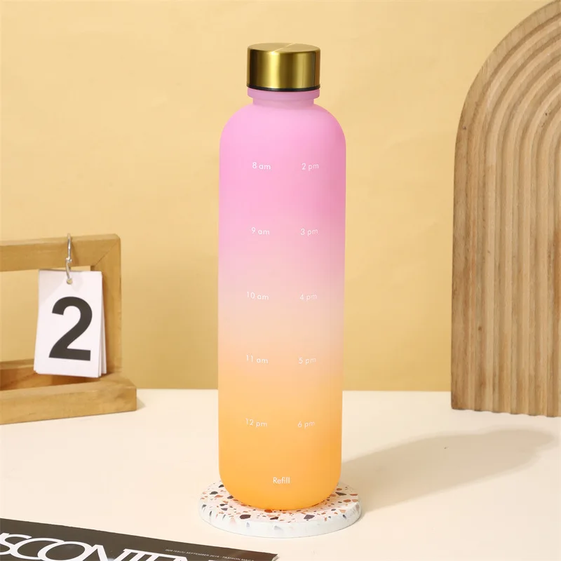 Motivational 1-Litre Frosted Plastic Water Bottle Straw Gym Outdoor Activities Camping Tours Sports-Logo Designed Drinking