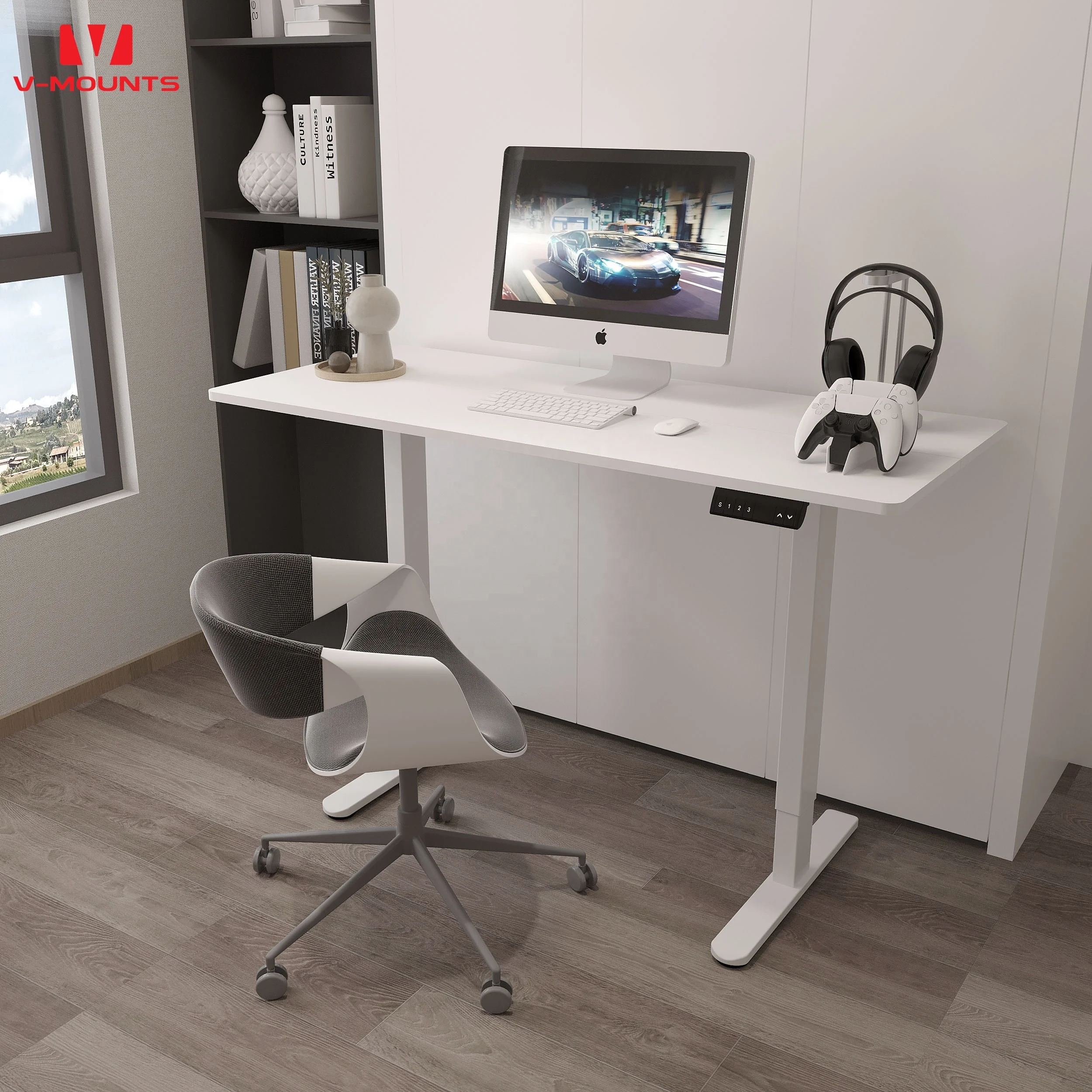 V-mounts modern Dual motors height adjustable desk with Optional hand controllers VM-JSD2-02-2P