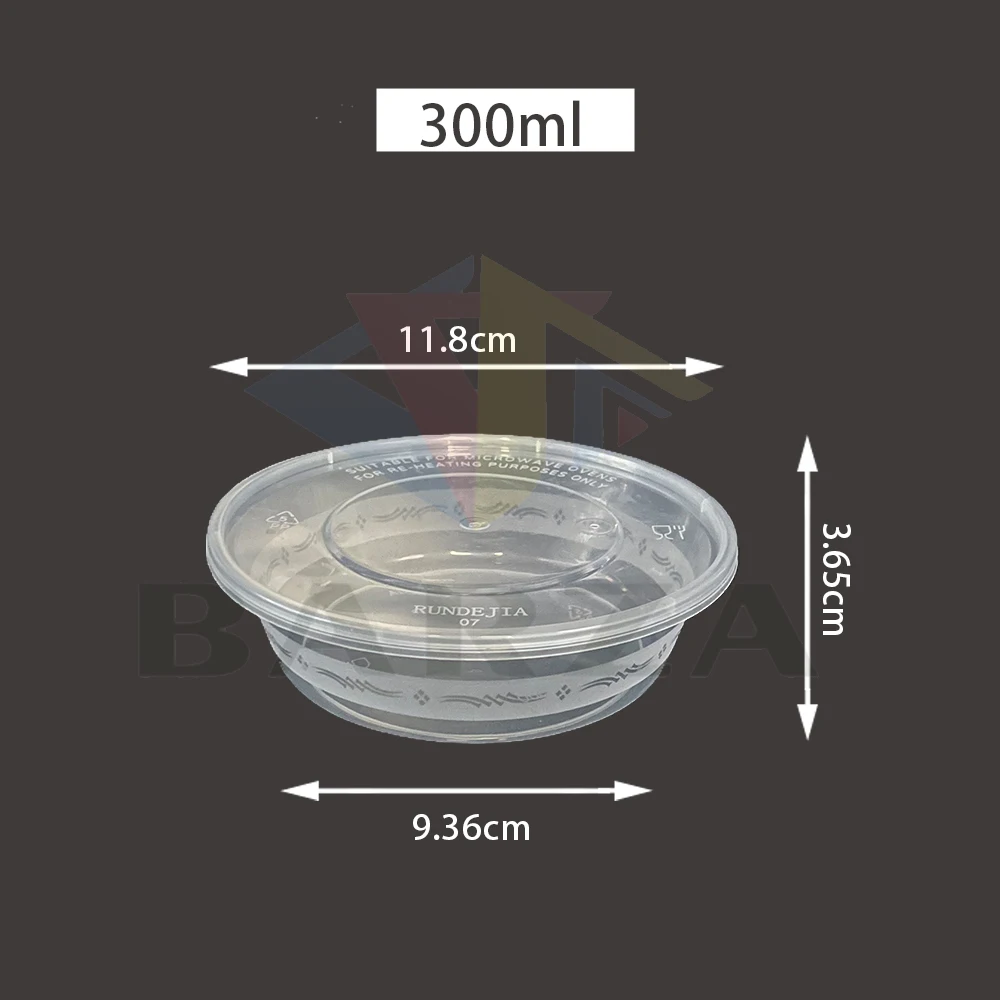 300ML Round plastic food storage container with lids disposable food container box