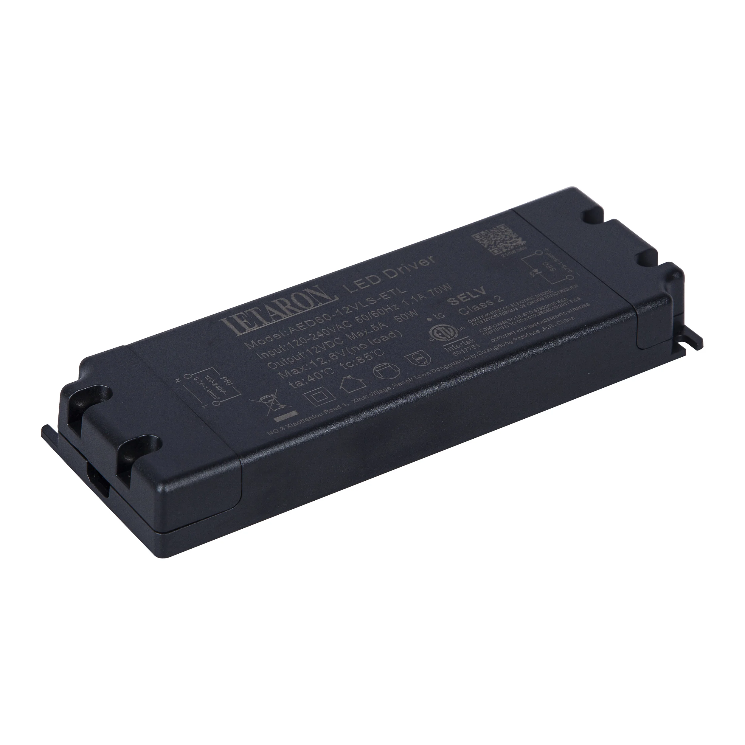 LETARON 12/24VDC 2500/5000mA 60W 120-240VAC 50/60Hz 154x54x19mm  ETL Super-Slim LED Driver