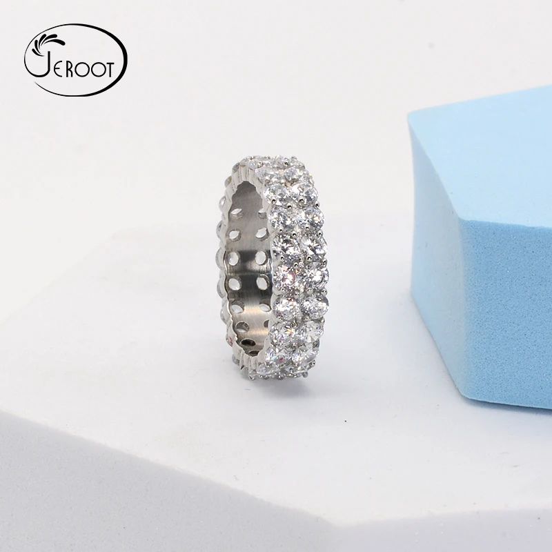 Fashion factory  best sale clear stone ring for woman natural zircon paved sliver stainless steel anti tarnish ring for lady