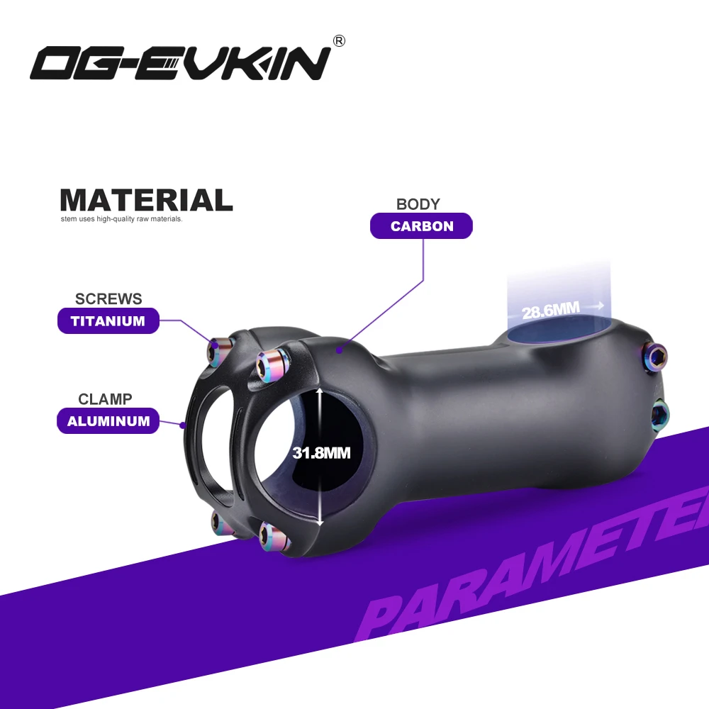 OG-Evkin BS-004 Carbon Stem MTB Road Bike 70/80/90/100mm 10 Degree 28.6mm 31.8 Titanium Screws Stem Mountain Bicycle Part