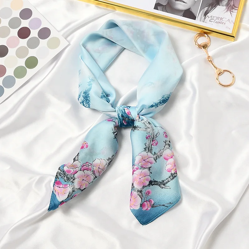 
Amazon Hot Selling Retro Sunscreen Small Silk Scarf Occupation All-match Small Square Hijab Female Decorative Scarf Headband 