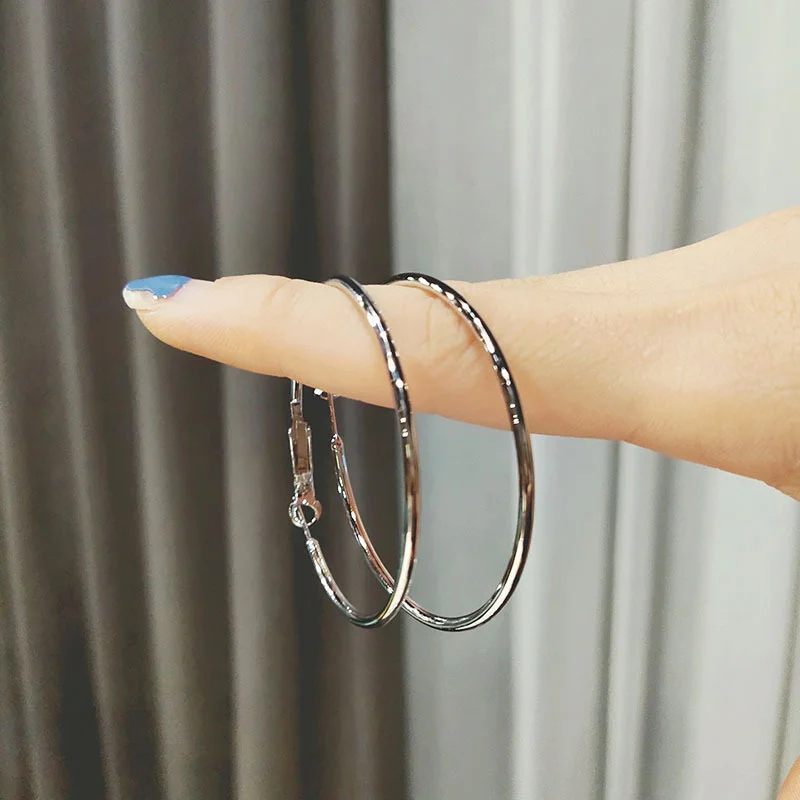 3-7cm 925 Silver Needle Large Hoop Earrings Fashion Ear Ring Exaggerate Circle Round Loop Earring for Women