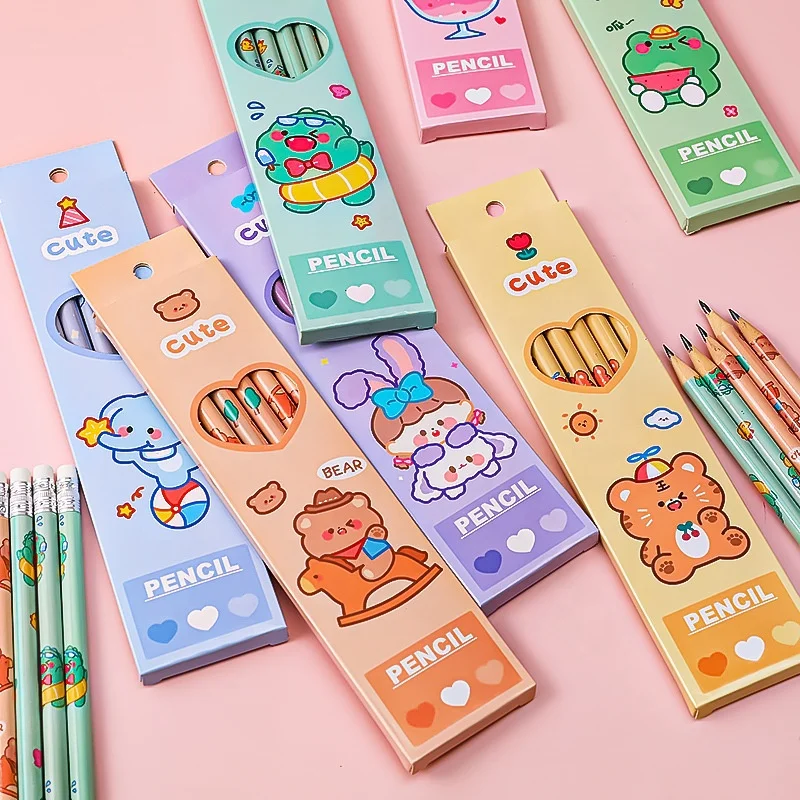 Stationery supplier cartoon animal printing school kids 6pcs hb pencil set gifts