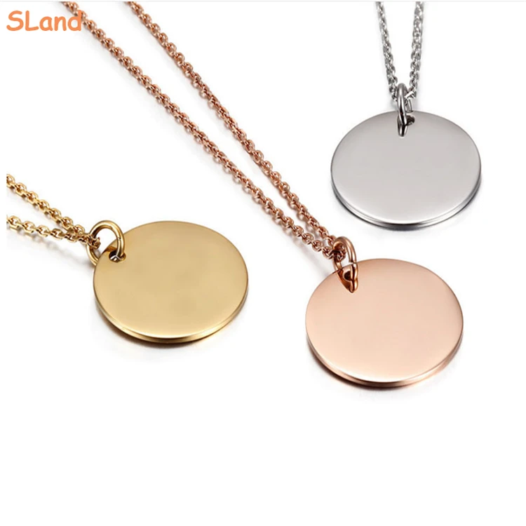 High repurchase rate!SLand Jewelry wholesale polished engravable disc pendant necklace stainless steel DIY round plate necklace