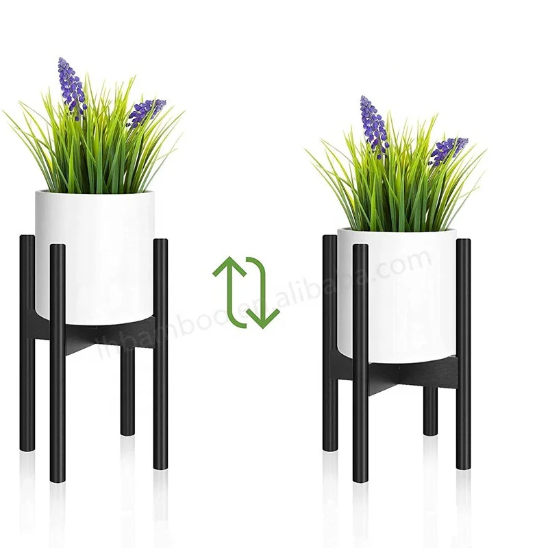 
Manufacturer Price Bamboo Adjustable Width Flower Plant Pot Storage Holder Stands Rack with Flower Saucer 