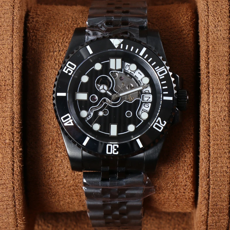 MINUTETIME Sub Case Hollow Out NH35 Watch Luxury Sapphire Crystal Luminous Dial Hand Automatic Movement Waterproof Wristwatch
