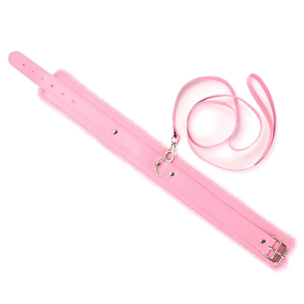 SM Restraints Flirting Plush Leather Neck Collar Fetish Bondage Choker Dog Slave Necklace