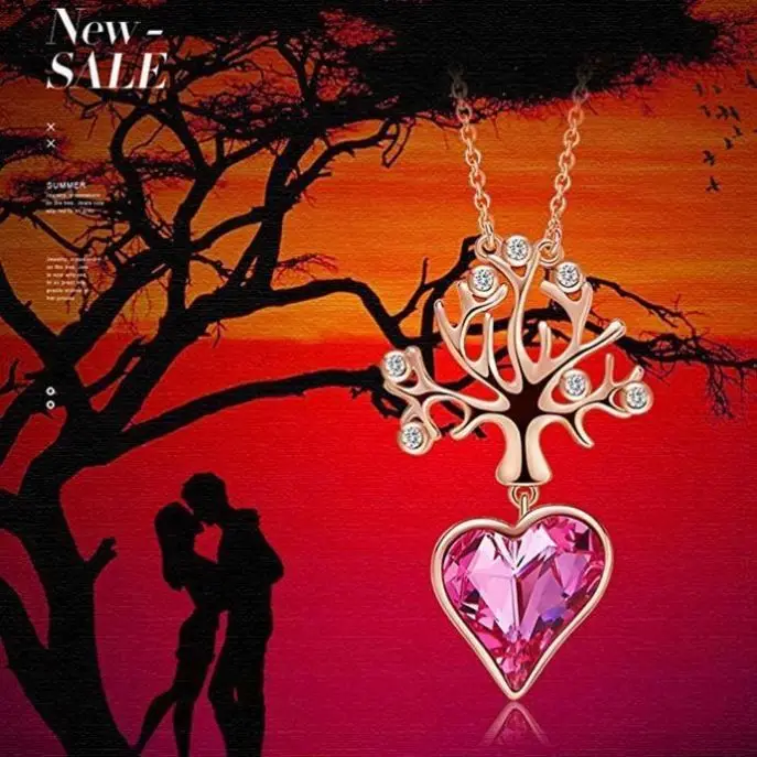  Tree Of Life Necklace Pink Crystal
