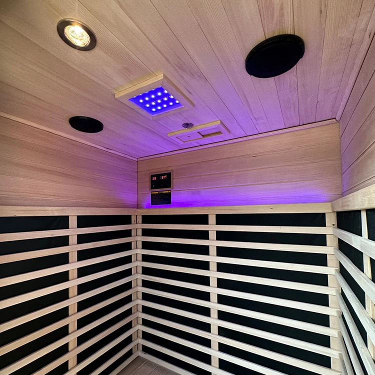 Standard 1-2 People Infrared Wooden Sauna Cabin Hemlock Dry Steam Sauna With Colorful Light